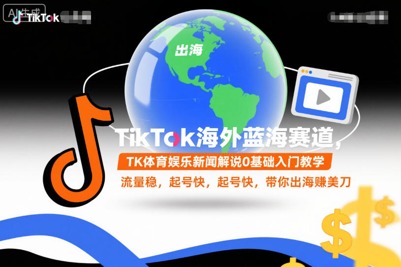 TikTok海外蓝海赛道，TK体育娱乐新闻解说0基础入门教学，流量稳，起号快，带你出海賺美刀-天韵资源网