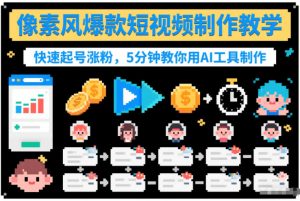 像素风爆款短视频制作教学，快速起号涨粉，5分钟教你用AI工具制作-天韵资源网