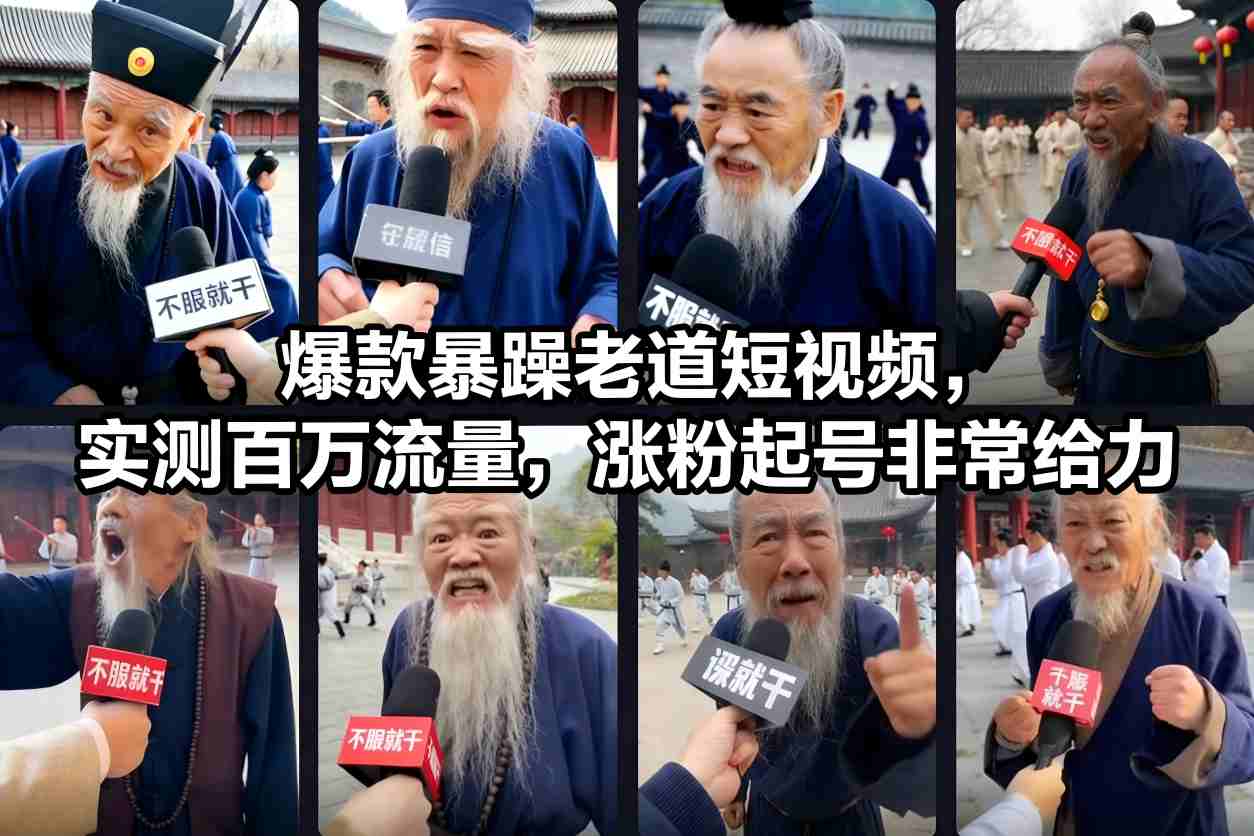 爆款暴躁老道短视频，实测百万流量，涨粉起号非常给力-天韵资源网