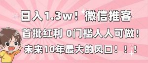 日入1.3w！微信推客，首批红利，未来10年最大的风口，0门槛，人人可做！-天韵资源网