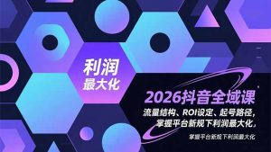 2026抖音全域课，流量结构、ROI设定、起号路径，掌握平台新规下利润最大化-天韵资源网