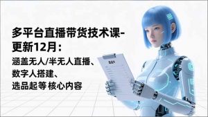 平台直播带货技术课-更新12月：涵盖无人/半无人直播、数字人搭建、选品起号等核心内容-天韵资源网