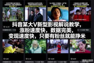 抖音某大V新型影视解说教学，涨粉速度快，数据完美，变现速度快，只要有粉丝就能挣米-天韵资源网