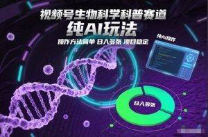 视频号生物科学科普赛道，纯AI玩法，操作方法简单，日入多张，项目稳定-天韵资源网