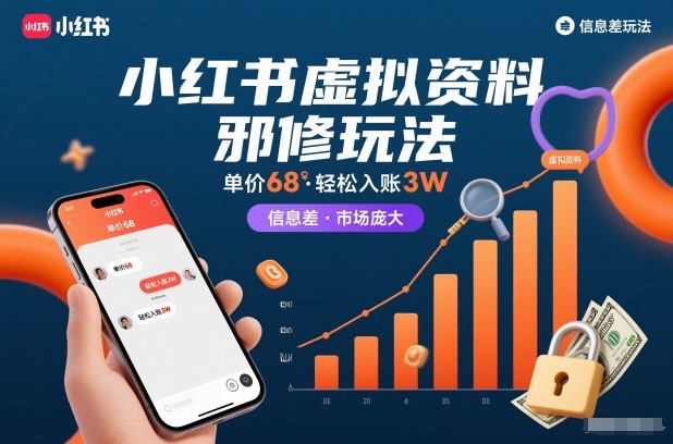 小红书虚拟资料邪修玩法，单价68，轻松入账3W，信息差玩法，市场庞大-天韵资源网