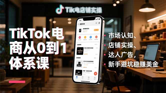 TikTok电商从0到1体系课,市场认知、店铺实操、达人广告,新手避坑稳赚美金-天韵资源网