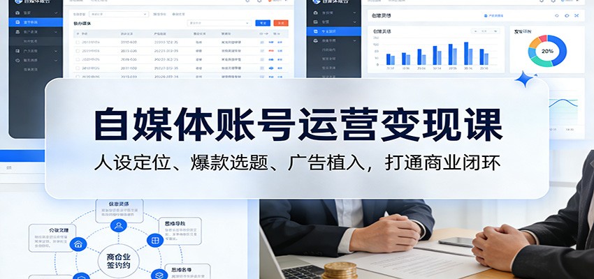 自媒体账号运营变现课：人设定位、爆款选题、广告植入，打通商业闭环-天韵资源网