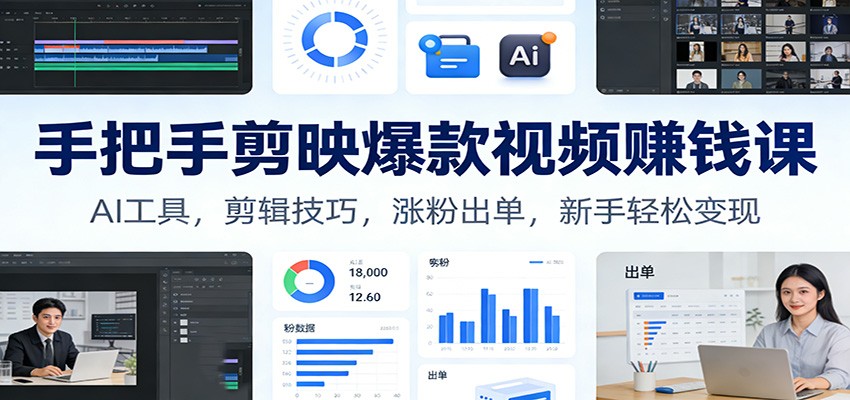 手把手剪映爆款视频赚钱课：AI工具，剪辑技巧，涨粉出单，新手轻松变现-天韵资源网