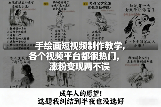 手绘画短视频制作教学，各个视频平台都很热门，涨粉变现两不误-天韵资源网
