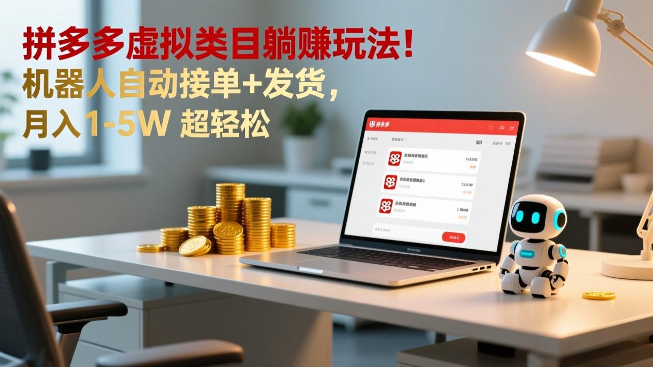 多多虚拟类目躺赚玩法！机器人自动接单+发货，月入 1-5W 超轻松-天韵资源网