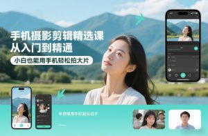 手机摄影剪辑精选课,从入门到精通,小白也能用手机轻松拍大片-天韵资源网