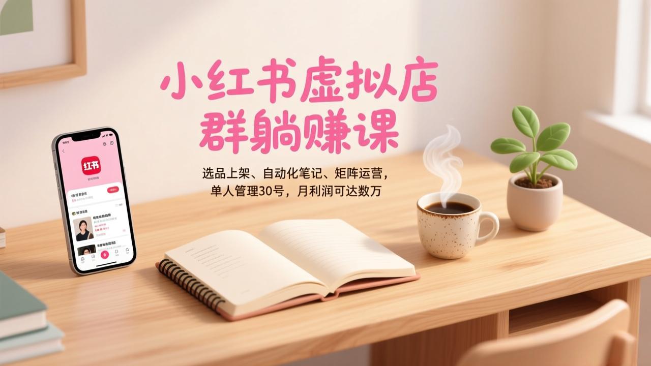 小红书虚拟店群躺赚课，选品上架、自动化笔记、矩阵运营，单人管理30号，月利润可达数万-天韵资源网