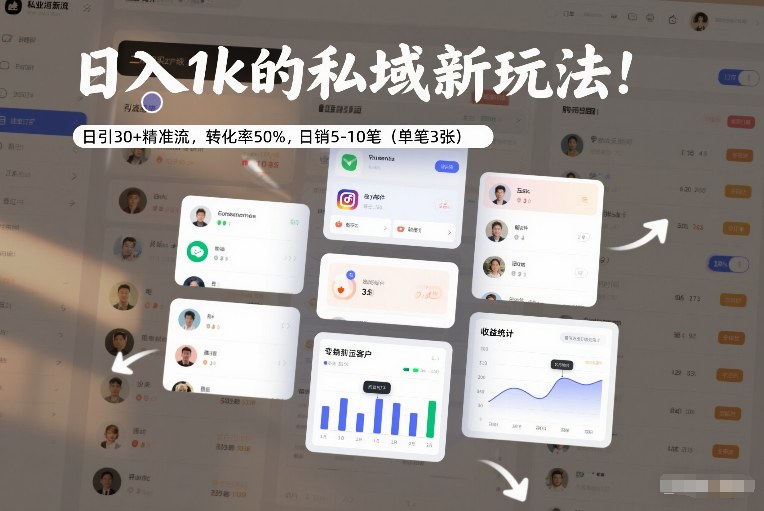 日入1k的私域新玩法:日引30+精准流,转化率50%,日销5-10笔(单笔3张)-天韵资源网