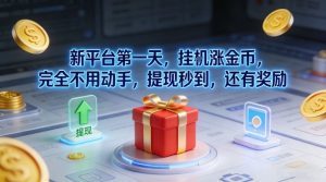 新平台第一天，挂G涨金币，完全不用动手，提现秒到，还有奖励【揭秘】-天韵资源网