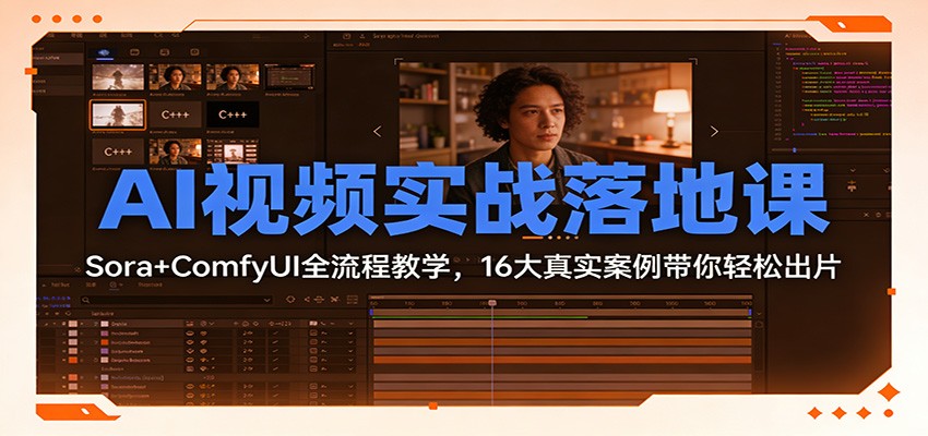 AI视频实战落地课：Sora+ComfyUI全流程教学，16大真实案例带你轻松出片-天韵资源网