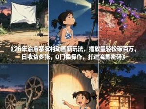 26年治愈系农村动画新玩法，播放量轻松破百万，日收益多张，0门槛操作，打造流量密码-天韵资源网