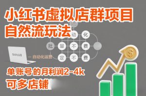 小红书虚拟店群项目，自然流玩法，批量自动化，稳定不费号，单账号的月利润2-4k，可多店矩阵-天韵资源网