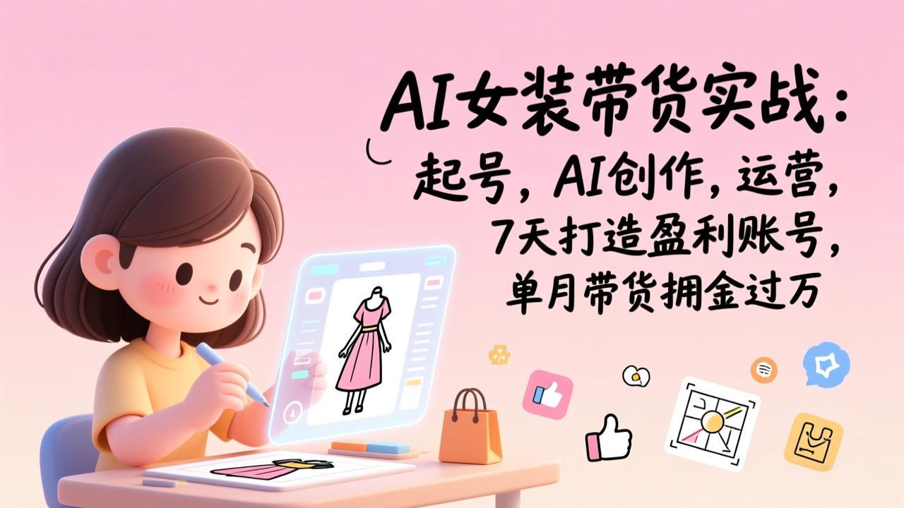 AI女装带货实战：起号，AI创作，运营，7天打造盈利账号，单月带货佣金过万-天韵资源网