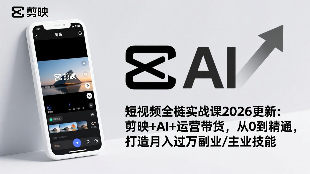 短视频全栈实战课2026更新：剪映+AI+运营带货，从0到精通，打造月入过万副业/主业技能-天韵资源网