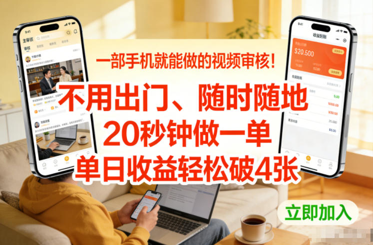 一部手机就能做的视频审核！不用出门，随时随地，20秒钟做一单，单日收益轻松破4张【揭秘】-天韵资源网