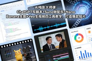AI电影大师课：ChatGPT写脚本+Suno做配乐+Nano Banana生图+Veo生视频，打造爆款短片-天韵资源网