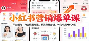 小红书营销爆单课：平台规则、内容模型搭建、投流数据分析，转化率提升500%-天韵资源网
