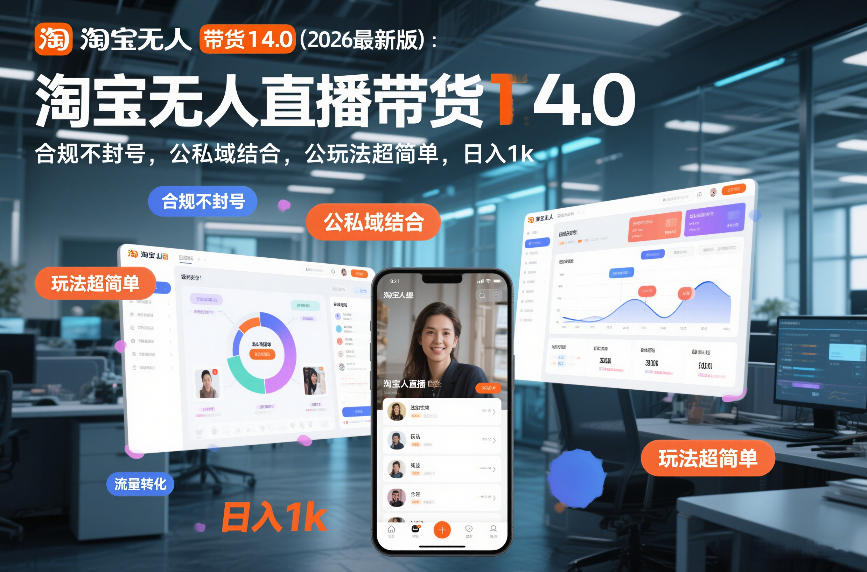 淘宝无人直播带货14.0(2026最新版)：合规不封号，公私域结合，玩法超简单，日入1k+【揭秘】-天韵资源网