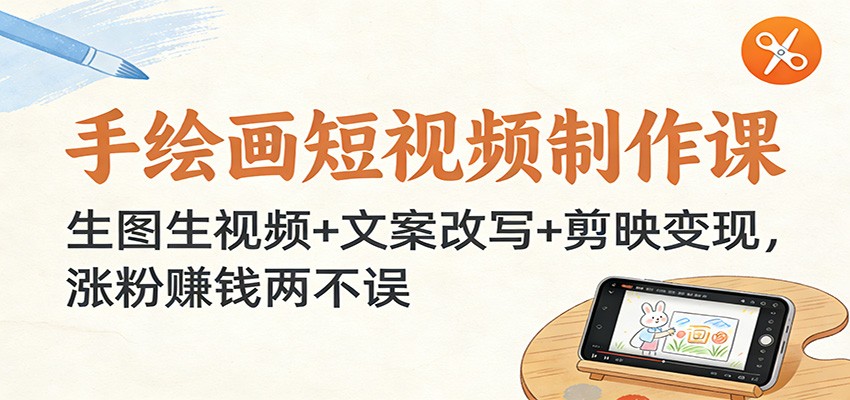 手绘画短视频制作课：生图生视频+文案改写+剪映变现，涨粉赚钱两不误-天韵资源网