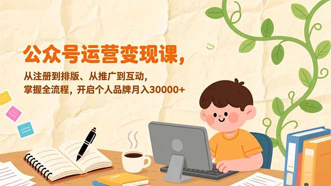 公众号运营变现课，从注册到排版、从推广到互动，掌握全流程，开启个人品牌月入30000+-天韵资源网