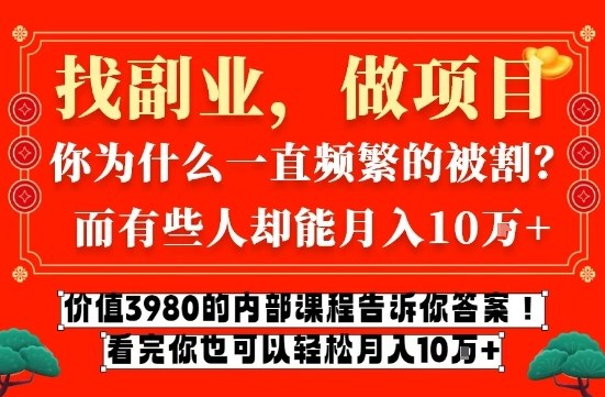 价值3980的网创内部课程，告诉你互联网创业月入10个W的秘密【揭秘】-天韵资源网