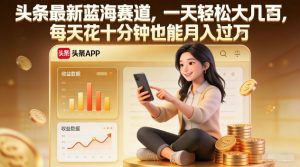 头条最新蓝海赛道，一天轻松大几张，每天花十分钟也能月入过1W【揭秘】-天韵资源网
