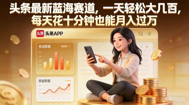 头条最新蓝海赛道，一天轻松大几张，每天花十分钟也能月入过1W【揭秘】-天韵资源网