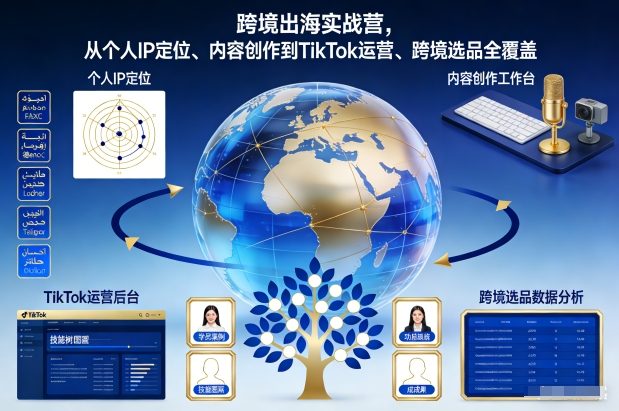 跨境出海实战营，从个人IP定位、内容创作到TikTok运营、跨境选品全覆盖-天韵资源网