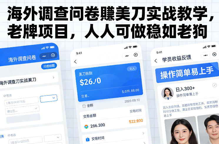 海外调查问卷賺美刀实战教学，老牌项目，人人可做稳如老狗-天韵资源网