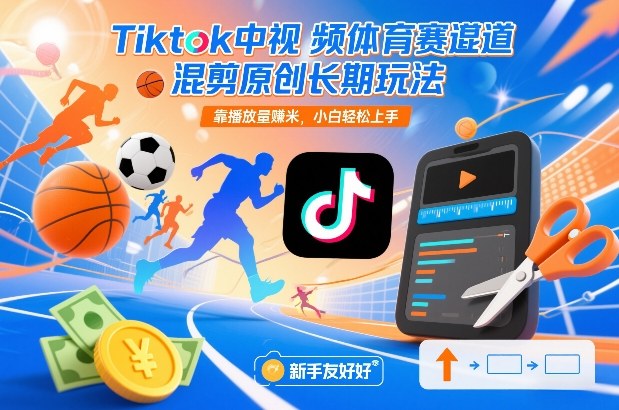 Tiktok中视频体育赛道混剪原创长期玩法，靠播放量賺米，小白轻松上手-天韵资源网