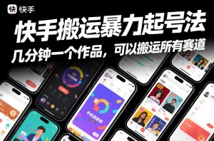 快手搬运暴力起号法，几分钟一个作品，手机就能做，可以搬运所有赛道-天韵资源网