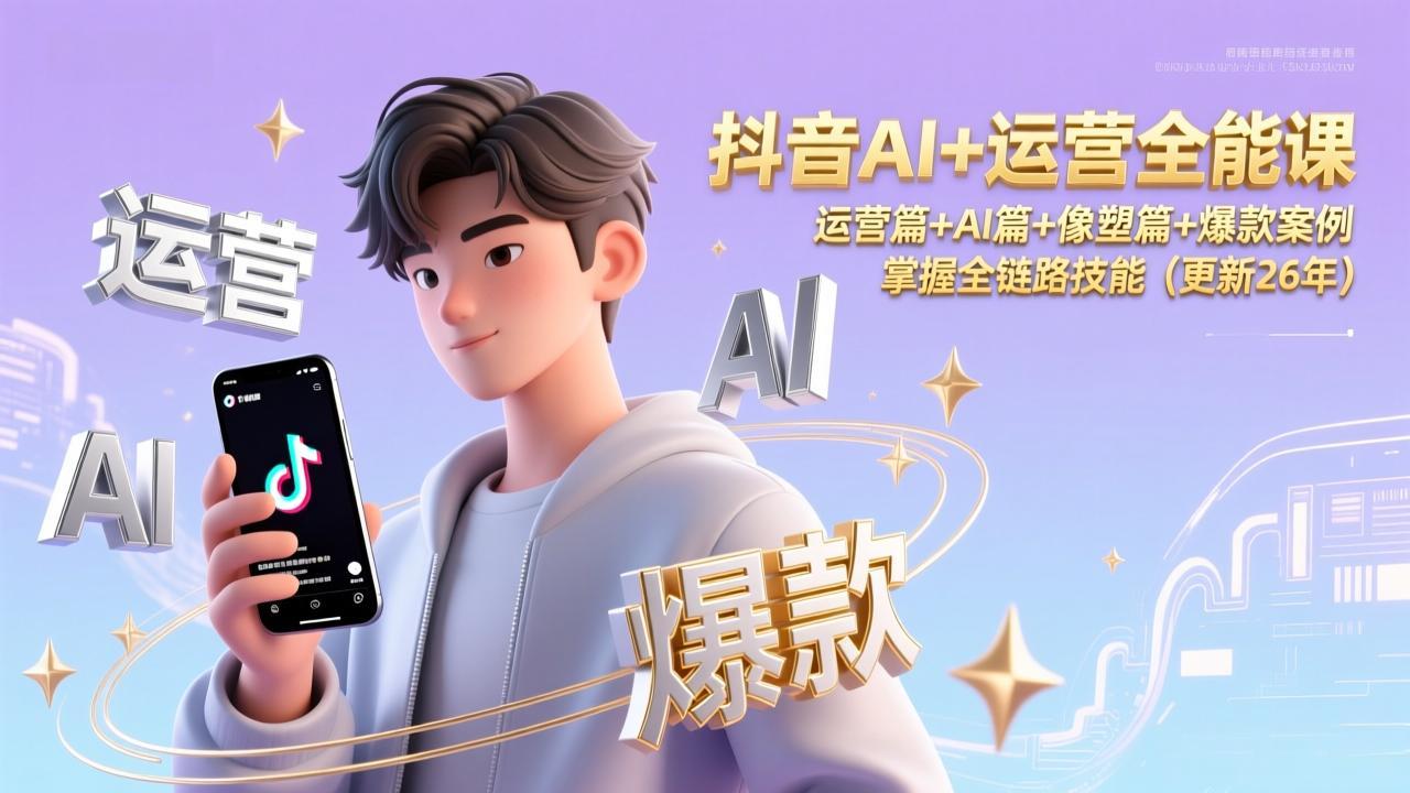 抖音AI+运营全能课，运营篇+AI篇+像塑篇+爆款案例，掌握全链路技能(更新26年-天韵资源网