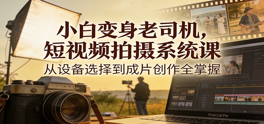 小白变身老司机，短视频拍摄系统课，从设备选择到成片创作全掌握-天韵资源网