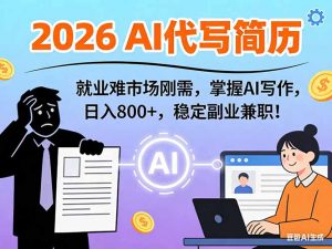 AI代写简历，超暴利，用万能模板月入1-3万实战教程，2026年市场刚需！-天韵资源网