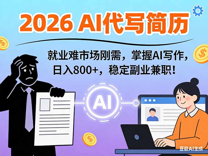 AI代写简历，超暴利，用万能模板月入1-3万实战教程，2026年市场刚需！-天韵资源网