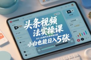 头条视频玩法实操课，从0-1全细节头条所有问题，小白也能日入5张-天韵资源网