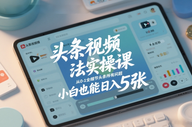 头条视频玩法实操课，从0-1全细节头条所有问题，小白也能日入5张-天韵资源网