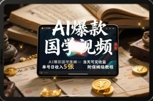 AI爆款国学视频，独家起号方法，小白直接上手，当天可见收益，单号日收入5张+附保姆级教程-天韵资源网