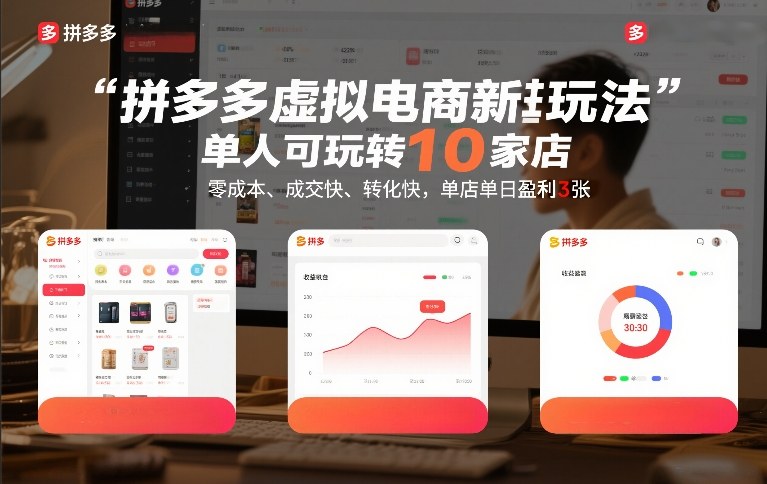 拼多多虚拟电商新玩法，单人可玩转10家店，零成本、成交快、转化快，单店单日盈利3张【揭秘】-天韵资源网