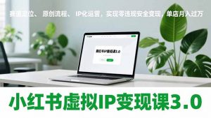 小红书虚拟IP变现课3.0，赛道定位、原创流程、IP化运营，实现零违规安全变现，单店月入过万-天韵资源网