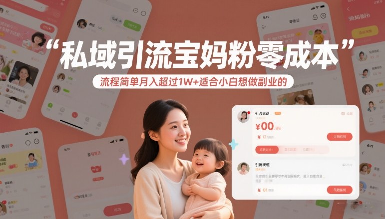 私域引流宝妈粉零成本流程简单月入超过1W+适合小白想做副业的-天韵资源网
