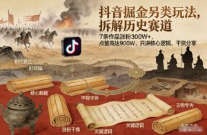 抖音掘金另类玩法，拆解历史赛道，7条作品涨粉300W+，点赞量高达900W，只讲核心逻辑，干货分享-天韵资源网