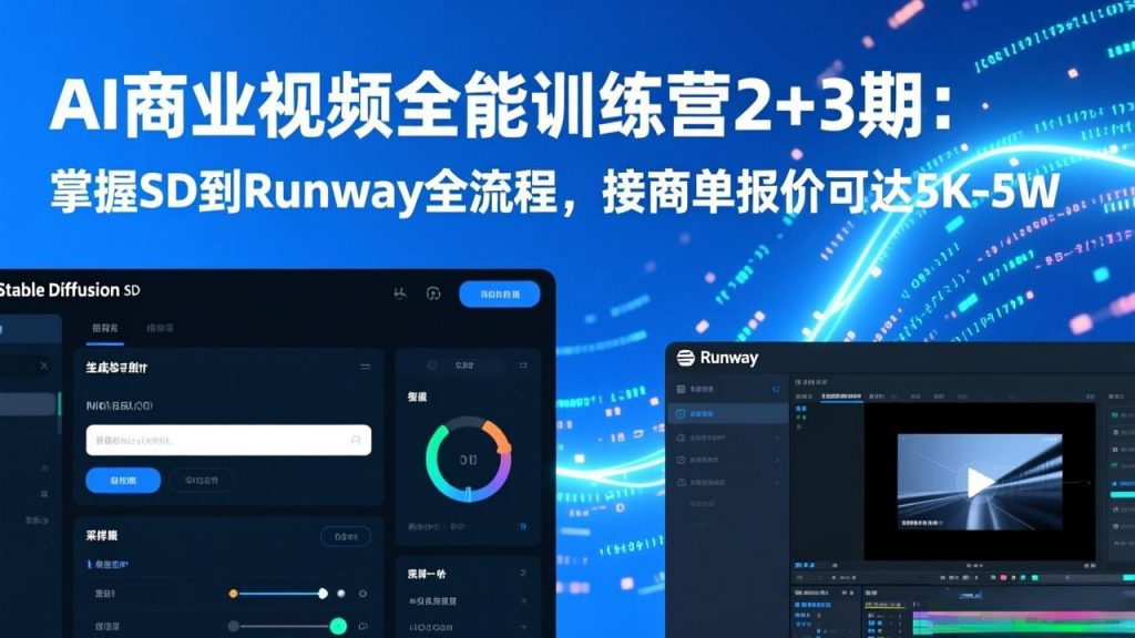 AI商业视频全能训练营2+3期:掌握SD到Runway全流程,接商单报价可达5K-5W-天韵资源网
