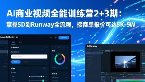 AI商业视频全能训练营2+3期：掌握SD到Runway全流程，接商单报价可达5K-5W-天韵资源网