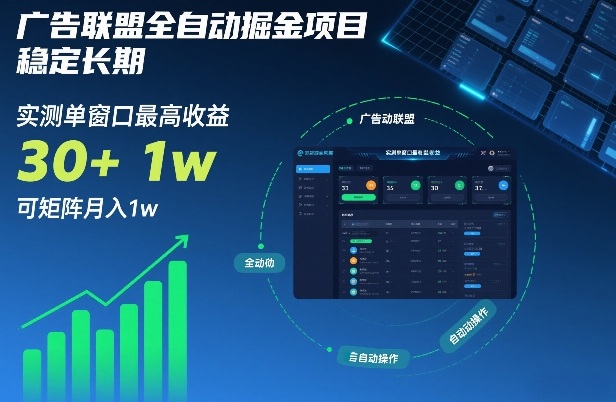 广告联盟全自动掘金项目，稳定长期，实测单窗口最高收益30+，可矩阵月入1w+【揭秘】-天韵资源网